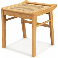 COSTWAY Tabouret de Coiffeuse en Bambou, Tabouret de Vanité, Pouf Ottoman avec Dessus en Rotin, Petit Tabouret de Maquillage pour Chambre à Coucher,