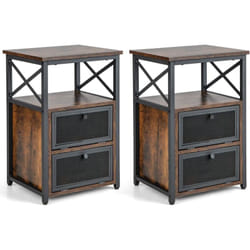 Costway - Table de Chevet Lot de 2,Bout de Canapé Industriel 2 Étagères, Cadre Métal, 2 Compartments à Porte à Bascule en Maille Fer, pour Chambre,