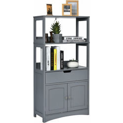 Meuble de Rangement avec Tiroir et Etagère, Armoire de Salle de Bain avec 2 Compartiments Ouverts et Placard 2 Portes, pour Cuisine, Entrée, Salon,