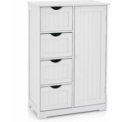 Costway - cosyway Meuble de Salle de Bain, Armoire de Rangement avec 4 Tiroirs et Placard avec Étagère Réglable avec Porte, Commode pour Salon, Salle