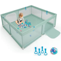 Costway - Grand Parc pour Bébé avec 50 Balles Océaniques, Clôture pour Tout-Petits avec 4 Anneaux à Main, Centre d'Activités pour Bébé avec Maille
