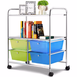 【Stockage intelligent】Ce chariot de rangement a 2 tablettes et 4 tiroirs . Vous pouvez placer sur les étagères certains artic ...