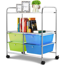 Chariot de Rangement à roulettes avec 4 Tiroirs Plastiques, Tour de Rangement, Cadre en Métal, Desserte à roulettes pour Bureau, Salon, Cuisine,
