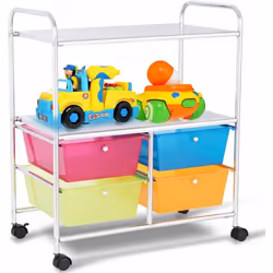 【Stockage intelligent】Ce chariot de rangement a 2 tablettes et 4 tiroirs . Vous pouvez placer sur les étagères certains artic ...