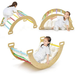 Costway - 4 en 1 Arche d'Escalade en Bois Enfants avec Coussin Moelleux, Arche à Bascule pour Grimper ou Se Reposer, Jouet d'arc d'escalade pour