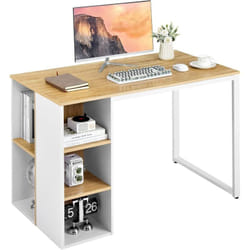 Costway - Bureau d'Ordinateur avec Bibliothèque, Bureau Informatique avec 5 Compartiments, Cadre en Métal, Table d'Ordinateur pour Bureau, Chambre,