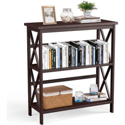 Costway - Bibliothèque Étagère de Rangement, Table Console en Bois à 3 Niveaux, Dispositif Anti-Basculement, pour Entrée, Salon, Chambre, Bureau