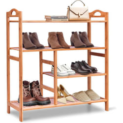 Meuble à Chaussures en Bambou, Étagère de Rangement à 4 Niveaux pour 14 Paires de Chaussures, pour Entrée, Couloir, Salon, Salle de Bains, 68 x 26 x