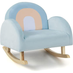 Costway - Fauteuil à Bascule Enfant en Peluche avec Dossier & Accoudoirs Confortable, Chaise à Bascule en Bois avec Joli Motif Arc-en-Ciel, Charge