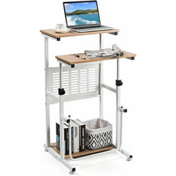 Costway - Table Assis-Debout, Bureau d'Ordinateur Réglable en Hauteur, Poste de Travail avec Support d'Imprimante, Repose-Pieds, pour Maison, Bureau,