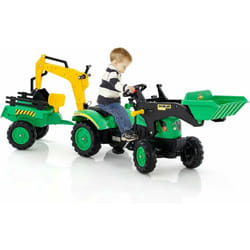 Costway - 3 en 1 Tractopelle Enfant avec Pelle & Remorque Amovible, Tracteur à Pédales Enfants avec Volant & 6 Pneus Durables, Charge 35kg,