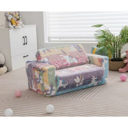 Costway - 2 en 1 Canapé Enfants Lumineux (Brillant dans Le Noir) avec Motif de Licorne, Fauteuil Enfant Convertible en Tissu avec Poche Latérale,