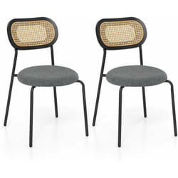 Costway - Lot de 2 Chaises de Salle à Manger en Rotin, Siège Ronde Rembourrée en Tissu de Lin, Design Cannage, Chaise Cuisine Hauteur d'Assise 46 cm,