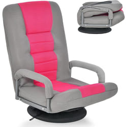 Costway - Fauteuil Pliable de Sol, Chaise de Jeu avec Dossier Réglable sur 5+2 Positions et Base Pivotante à 360°, avec accoudoirs, Cadre en Métal