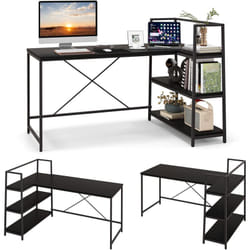 Costway - Bureau d'angle Réversible avec Étagère Rangement, Table Ordinateur en Forme l avec Bibliothèque, Assemblage Facile, Poste de Travail pour