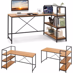 À propos de cet article 【Bureau d’angle et étagères réversibles :】Ce bureau d'ordinateur en forme de ‘L’ profite d'un design  ...