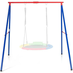 Costway - Portique de Balançoire en Métal avec Structure en a, Support de Balançoire avec Tapis Antidérapant, Charge 250kg pour Intérieur et