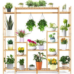 Costway - Support pour Plantes en Bambou à 9 Niveaux, Porte-Plante Dispositif Anti-basculement Charge de Chaque Étagère 10 kg, Support de Suspension