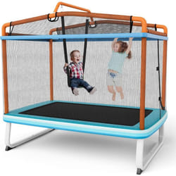 Costway - 3 en 1 Trampoline Extérieur Enfants Rectangulair (190x124cm) avec Balançoire & Barre Horizontale, Trampoline de Jardin avec Filet de