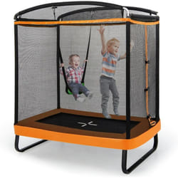 Costway - 2 en 1 Trampoline Extérieur Enfants Rectangulair (190x122cm) avec Balançoire Amovible, Trampoline de Jardin avec Filet de Sécurité, Charge