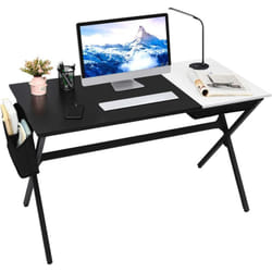 Costway - Bureau avec Plateau Blanc Rabattable 120 x 60 cm, Table d'Ordinateur avec Espace de Rangement Caché, Sac de Rangement Latéral, Postes de