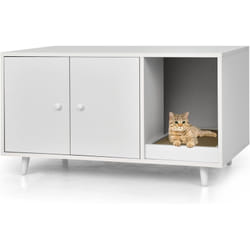 Costway - Maison de Toilettes pour Chat à Double Portes, Meuble à Litière en Bois pour Chat avec Griffoir, Meuble tv pour Litière Cachée de Chat avec