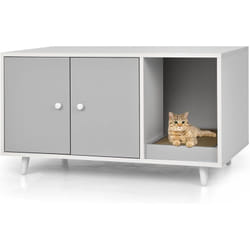 Costway - Maison de Toilettes pour Chat à Double Portes, Meuble à Litière en Bois pour Chat avec Griffoir, Meuble tv pour Litière Cachée de Chat avec