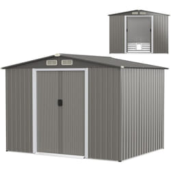 Costway - Abri de Jardin Métal Extérieur 4.7㎡ Acier Galvanisé avec Fondation, Toit Penché, 4 Persiennes, Double Porte Coulissante, Cabane Jardin
