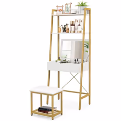 Description générale Conception convertible 2 en 1 avec miroir rabattable, utilisable comme coiffeuse ou table d'écriture. Ét ...