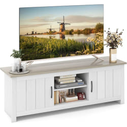 Costway - Meuble tv avec 2 Placards 2 Compartiments, Banc tv pour tv Jusqu'à 65 Pouces, 2 Trous de Gestion des Câbles, pour Salon, Chambre, 90 x 39 x