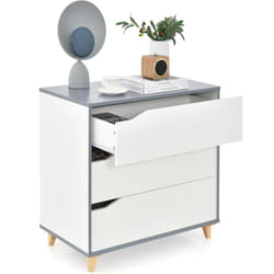 Costway - Commode Chambre 3 Tiroirs, Commode Chambre Adulte Enfant, Chiffonnier Commode Blanc Bois, Design Scandinave, Poignée Intégrée, Dispositif