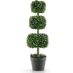 Arbre Topiaire en Buis Artificiel 75 cm de Forme Triple Carrée, Fausse Plante de Buis avec Pot en Plastique Rempli de Ciment, pour Décoration de