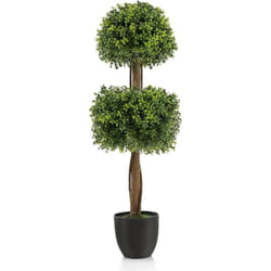 Arbre Topiaire en Buis Artificiel, Fausse Plante de Buis avec Pot en Plastique Rempli de Ciment, pour Décoration de Maison Bureau Jardin et Entrée
