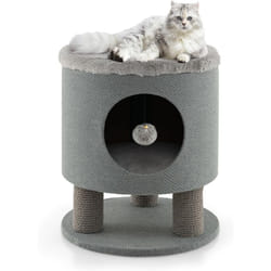 Costway - Niche Maison pour Chat d'Intérieur, Petit Condo pour Chat avec Balle en Peluche, Arbre à Chat 47 cm avec Griffoirs, Meuble pour Chat 3 en 1