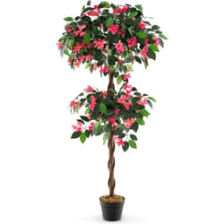 Plante Artificielle en Pot Remplies de Ciment 140CM avec 252 Fleurs, Fausse Bougainvillier avec Tronc en Bois Véritable, Décoration Moderne pour