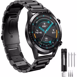 Bracelet en Acier Inoxydable - GENERIC - 22mm - Compatible Huawei et Samsung - Noir - Ajustable