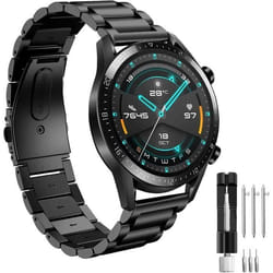 Bracelet en Acier Inoxydable - GENERIC - 22mm - Compatible Huawei et Samsung - Noir - Ajustable