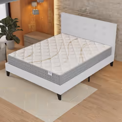 Ensemble MATELAS + LIT (120x190cm)- Essem 25cm Ressorts ensachés & Mousse HDensité + Sommier stable & tête de lit revêtement  ...