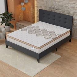 Ensemble MATELAS + LIT (140x200cm)- Errakis 28cm Ressorts ensachés & Mousse HDensité + Sommier stable & tête de lit revêtement Noir