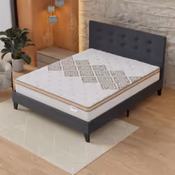 Ensemble MATELAS + LIT (120x190cm)- Errakis 28cm Ressorts ensachés & Mousse HDensité + Sommier stable & tête de lit revêtemen ...