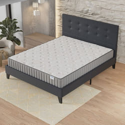 Ensemble MATELAS + LIT (120x190cm)- Orionis 16cm Mémoire de forme & Mousse HDensité + Sommier stable & tête de lit revêtement Noir