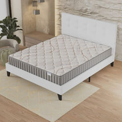 Ensemble MATELAS + LIT (140x190cm)- Sirius 16cm Latex Naturel & Mousse HDensité + Sommier stable & tête de lit revêtement Blanc