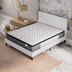 Ensemble MATELAS + LIT (140x190cm)- Elekctra 30cm Ressorts ensachés & Mémoire de forme + Sommier & tête de lit revêtement Bla ...