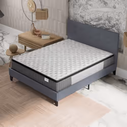 Ensemble MATELAS + LIT (140x200cm)- Elekctra 30cm Ressorts ensachés & Mémoire de forme + Sommier & tête de lit revêtement Gri ...