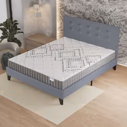 Ensemble MATELAS + LIT (140x190cm)- Eliha 20cm Ressorts ensachés & Mousse HDensité + Sommier stable & tête de lit revêtement  ...