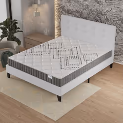 Ensemble MATELAS + LIT (140x190cm)- Eliha 20cm Ressorts ensachés & Mousse HDensité + Sommier stable & tête de lit revêtement  ...