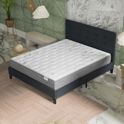 Ensemble MATELAS + LIT (140x190cm)- Galice 25cm Ressorts ensachés & Mémoire de forme + Sommier & tête de lit revêtement Noir