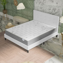 Ensemble MATELAS + LIT (140x190cm)- Galice 25cm Ressorts ensachés & Mémoire de forme + Sommier & tête de lit revêtement Blanc
