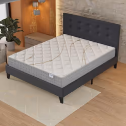Ensemble MATELAS + LIT (140x200cm)- Essem 25cm Ressorts ensachés & Mousse HDensité + Sommier stable & tête de lit revêtement  ...