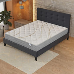 Ensemble MATELAS + LIT (140x190cm)- Essem 25cm Ressorts ensachés & Mousse HDensité + Sommier stable & tête de lit revêtement Noir